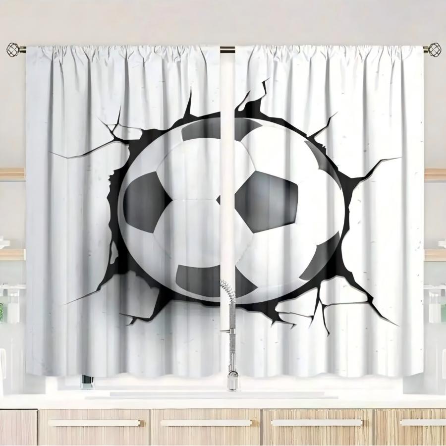 Soccer Ball Design Curtain Polyester Drapes Living Room Bedroom Decor Window Treatment Curtains Blackout Set Of 2 Made With Rod Pocket
