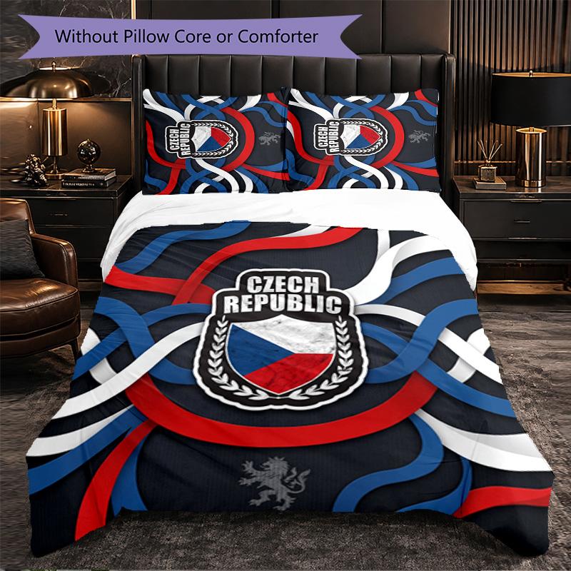 Czech Republi Football Pattern 3 Pieces Bedding Set Soft Microfiber Duvet Cover with Pillow Cases for Bedroom