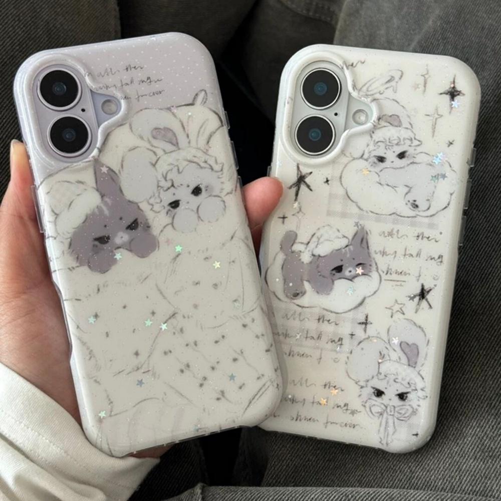 New cartoon cute ancient flavor gray cat white rabbit iPhone17promax double layer IMDiPhone16ProMax round edge airbag 14Pr all-inclusive