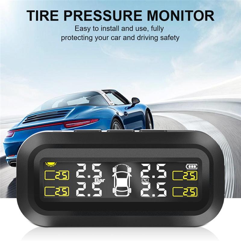 Car Tyre Pressure Monitoring Tire Pressure Monitor System Solar TPMS Temperature Warning Fuel Save 4 External Sensors