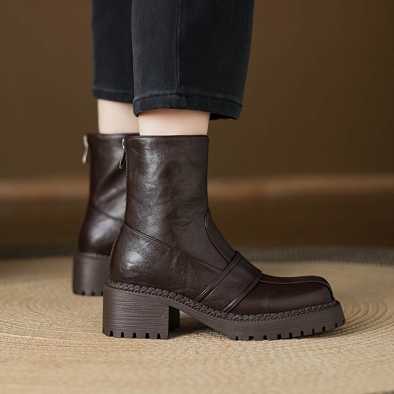 Krazing Pot Microfiber Winter Round Toe Modern Platform Size 33 Boots Size 43 Thick Bottom Zipper Women Ankle Boots