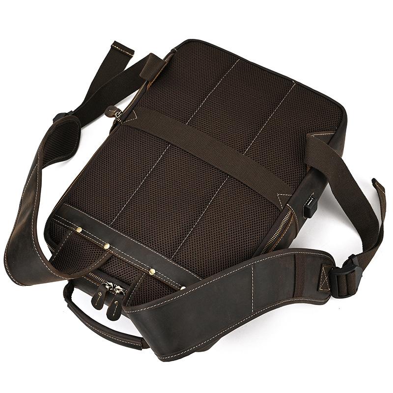 Backpack Crazy Horse Leather 16 Inch Large Capacity Leather Backpack Retro First Layer Cowhide School Bag Computer Bag With Usb Port