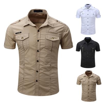 Heren Overhemd Effen Kleur Eenvoudig Casual Reverskraag Klepzakken Zomerhemd Dagelijkse Kleding