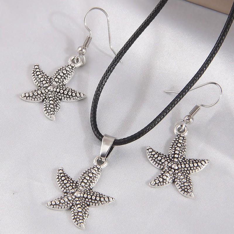 Janla Starfish Pendant Necklace and Earrings Set , Single - Sided Fashion Jewelry Set for Women , Alloy
