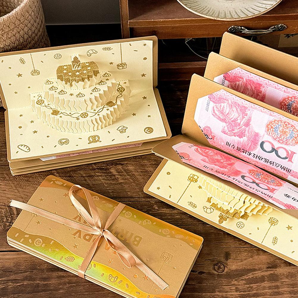 Foldable Birthday 3D Greeting Cards Creative Red Envelope Multiple Card Slots Lucky Money Pocket For Birthday New Year