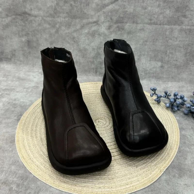 Pantofi plat pentru femei, cu platformă, botine de zăpadă până la gleznă, la modă, cu vârf pătrat, din piele, cu pluș, din bumbac, pentru femei, iarnă 2025, trend, călduroși, casual, botine de damă