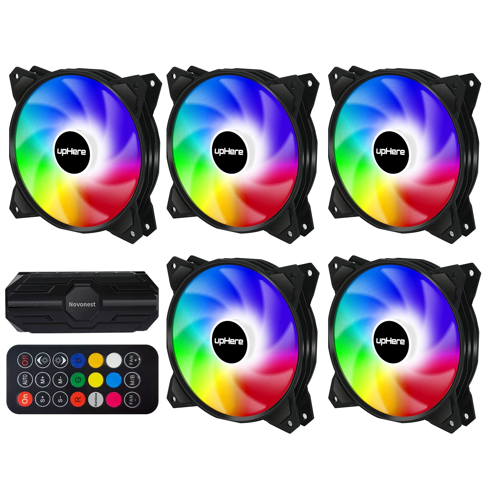 

upHere 120мм ARGB Вентилятор для корпусу ПК 5В 3PIN ARGB Тихий тип 6PIN Хаб для вентиляторів Пульт дистанційного керування в комплекті 5 штук + [PF1206-5]