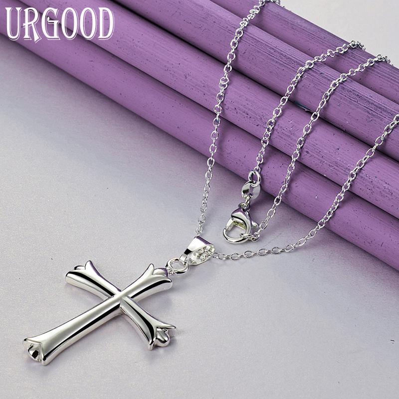 925 Sterling Silver Classic Cross Pendant Necklace Wedding Fashion Jewelry