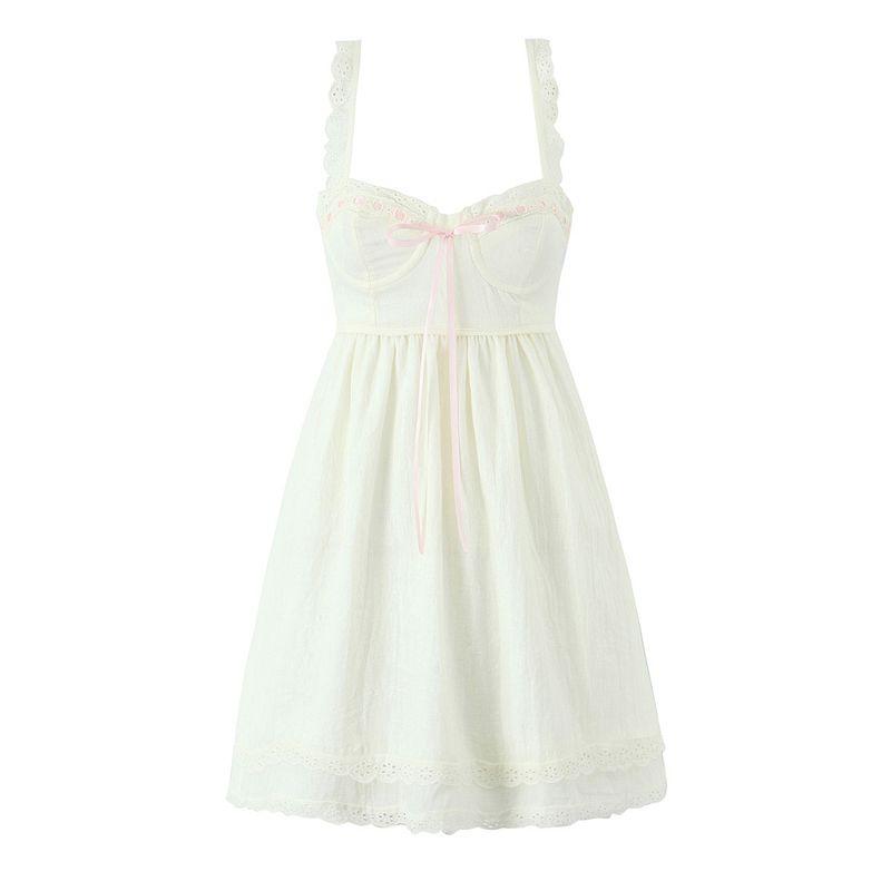 

Чистая Любовь Милая Французский стиль Стиль Чистого Желания Сладкое Кружево Бант Украшение Девичий Сенс Облегающее Талию Кружевное Платье на Бретелях Pure love sweetheart S