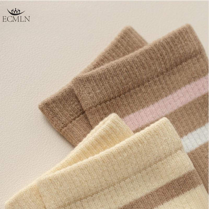 Cotton Women's Mid-calf Socks Girls Ladies' Parallel Bar Striped Casual Sports Socks