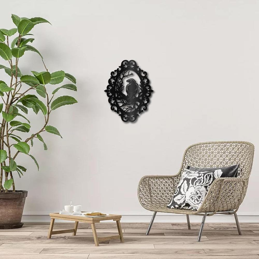 Black Metal Raven Wall Art Crow Wall Sculpture Hanging Ornament Hollow Out Rustic Home Decor for Living Room Balcony 12x9.4 Inch
