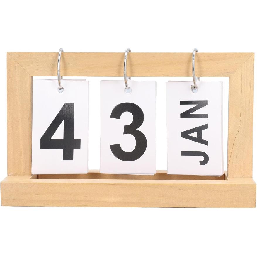 Desk Calendar Standing Flip, Flip Desk Calendar, Standing Flip Wooden Desk Calendar Nordic Vintage Large Display Wooden Flip Calendar for Office