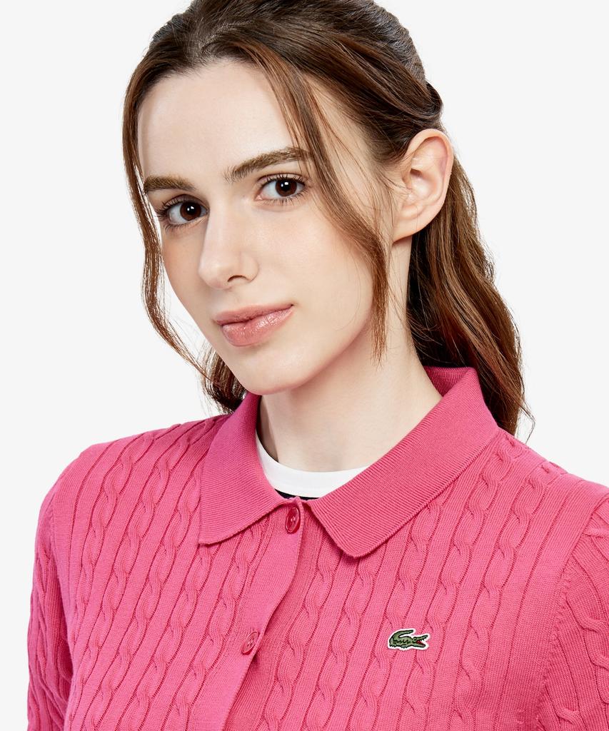 Lacoste Women'S Cable Short Sleeve Polo Cardigan Af280E-56G Glh
