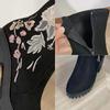 Fashion Luxury Embroidery Black Suede Ankle Boots Women 2025 Winter Floral Print High Heel Boots Brand Design Dress Shoes for Woman