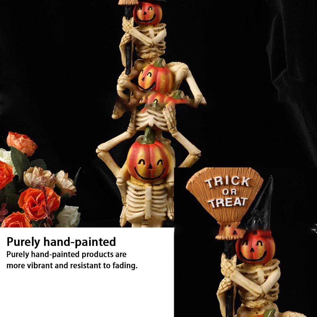 1 ks Halloweenová stacked kostra dýně soška z pryskyřice na stůl, sváteční obývací pokoj, dýně soška, kostra, Trick or Treat dekorace