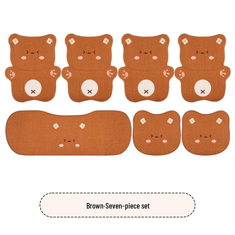 Universal Car Seat Cushion - Cute Cartoon Bear Design for Leapmotor C10/B01/B10/C11, Cotton Linen Fabric for All Seasons