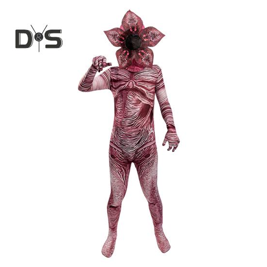 Halloween Cosplay Jumpsuit med hette Slim Fit Corpse Flower Shape Glidelåslukking Lange ermer Fotorekvisita Performance Party Carnival Costume