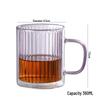 Double-Layer Vertical Stripe Glass Cup with Large Handle for Home, Office, or Coffee Shop Use
