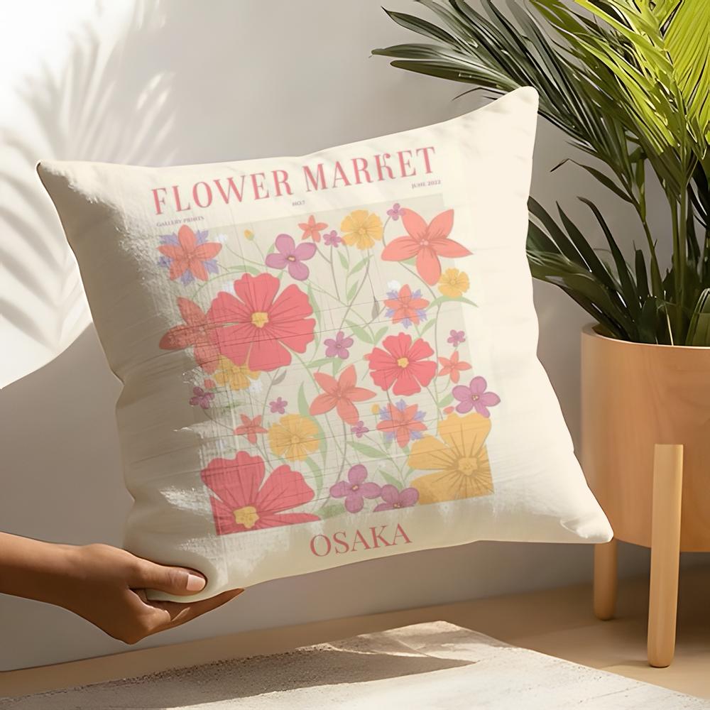 Fashion Flower Market Pillow Case Home Living Room Decoration Linen Pillow Cases Cushion Cover
