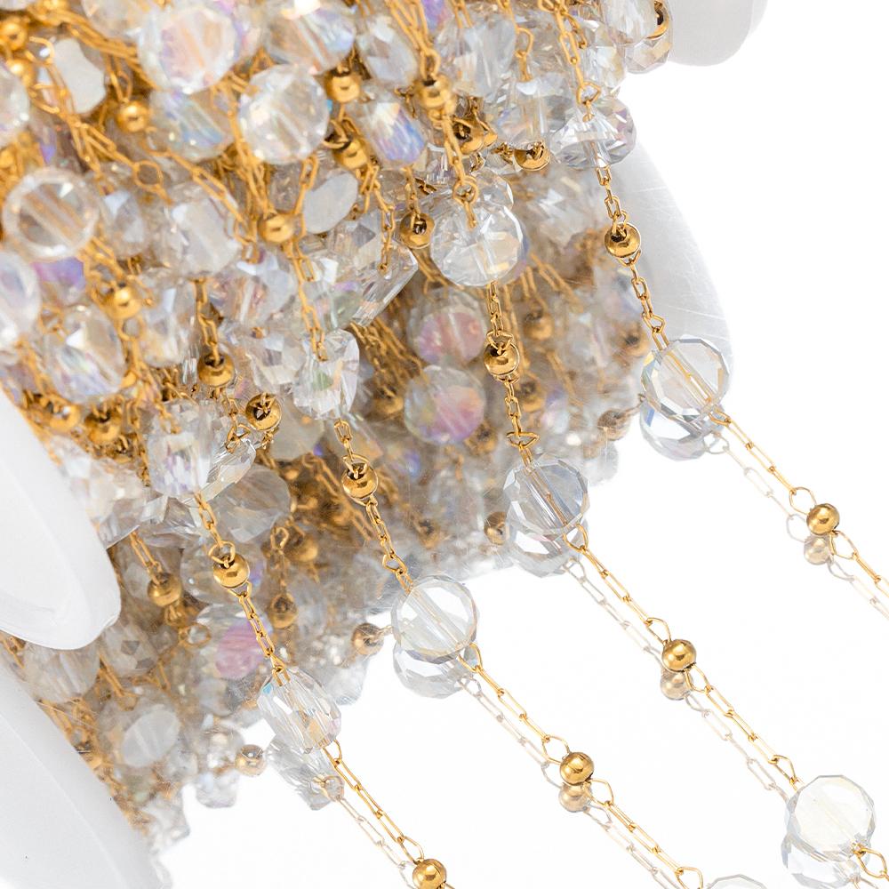 

1M Stainless Steel Round Crystal Beaded Chains Gold Color Link Chain for DIY Boho Necklace Bracelet Chain Jewelry Making Materia 1 meter