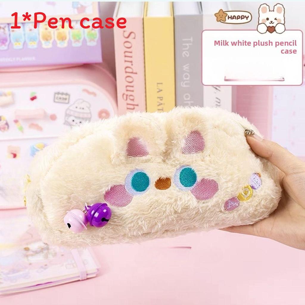 Niedliche Kaninchen-Plüsch-Federtasche mit großem Fassungsvermögen für Schüler zur Aufbewahrung von Bürobedarf