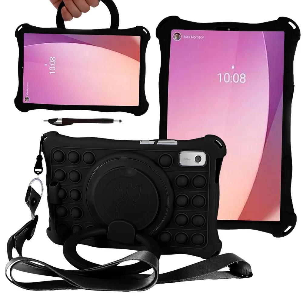 Pour Tab M9 TB-310FU 9 pouces Housse de Tablette Protectrice en Silicone à Bulles avec Support pour Enfants Pour M9 Avec Sangle d'Épaule Stylo M9 TB-310FU noir