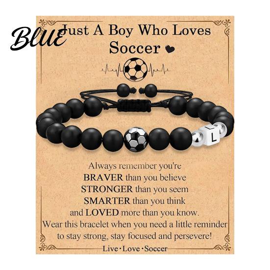 Soccer Fan Jewelry Football Bracelet for Men Black Matte Beads