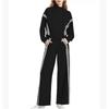 Women's Zip‑Up Stand Collar Striped Side Wide Leg Pants 2‑Piece Tracksuit Set