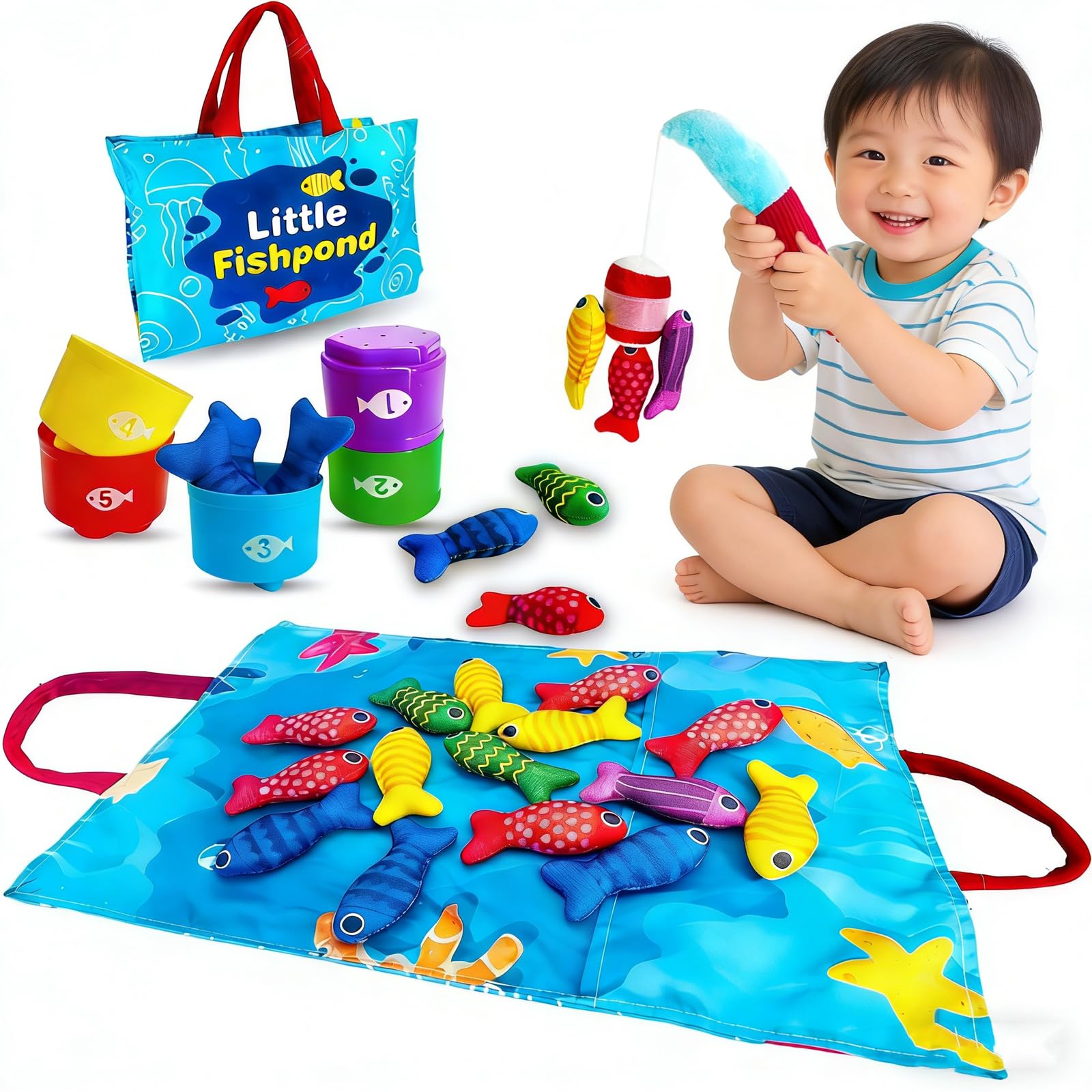 

Fixash Montessori Educational Toy, Fabric Fishing Toy, 22 in 1, for Boys and Girls, Children s Educational Fabric Fishing Toy, Fishing Game Set, Shape