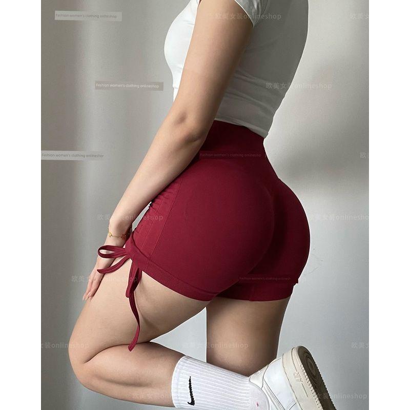Buttock Lifting Peach Pants Yoga Shorts Drawstring High Waist Seamless Knitted Fitness Pants Hip-Showing Exaggerates Hips Sports Three-Point Pants