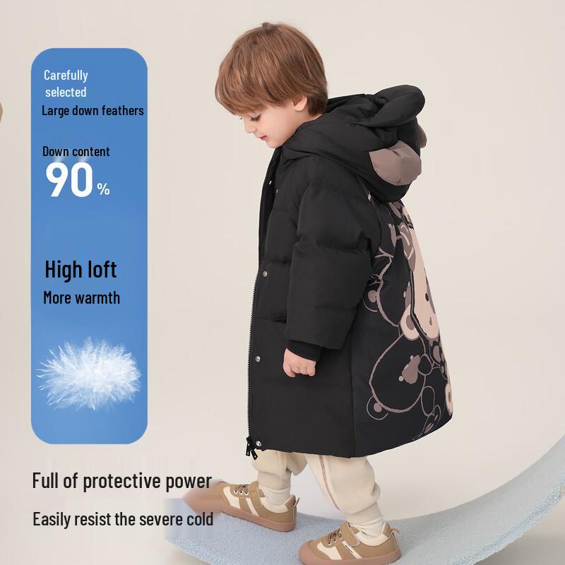 Yaya Boys' Mid-length Thickened Bear Print Down Jacket