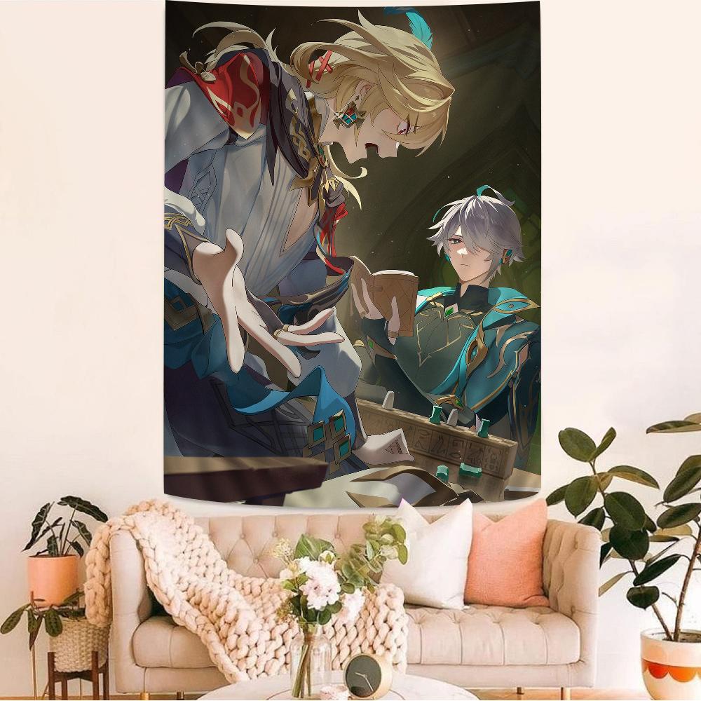 Genshin Impact Kaveh Alhaitham Anime Tapestry Hippie Flower Wall Carpets Dorm Decor Cheap Hippie Wall Hanging