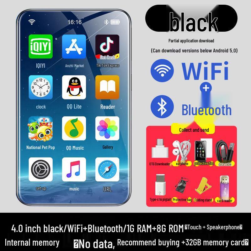 

MP4/MP5-плеер с поддержкой Wi-Fi: Полноэкранное портативное устройство для музыки, видео, Bluetooth и чтения электронных книг No Cover