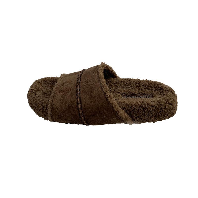 Maillard shoes drag thick soles with fluffy slippers women's shoes wear 2025 autumn new one-pedal lazy shoes