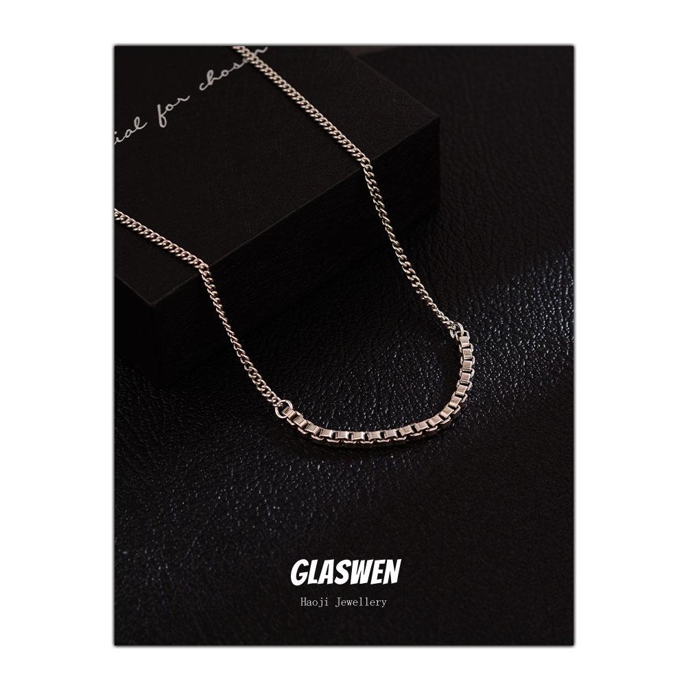 Summer Simple Box Chain Thai Silver Versatile Hip Hop Style Necklace Women S Premium Sense Planting Grass Accessories