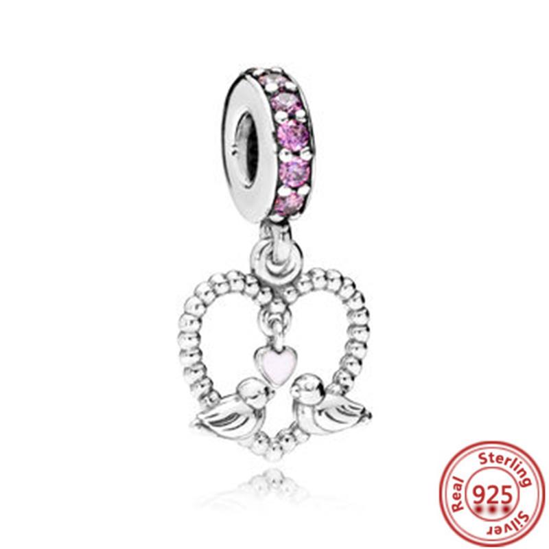 925 Sterling Copper Cartoon Bird Parrot Owl Swallow Feathers Cute Pendant DIY Beads Fit Original Pantaro Charms Bracelet Zircon