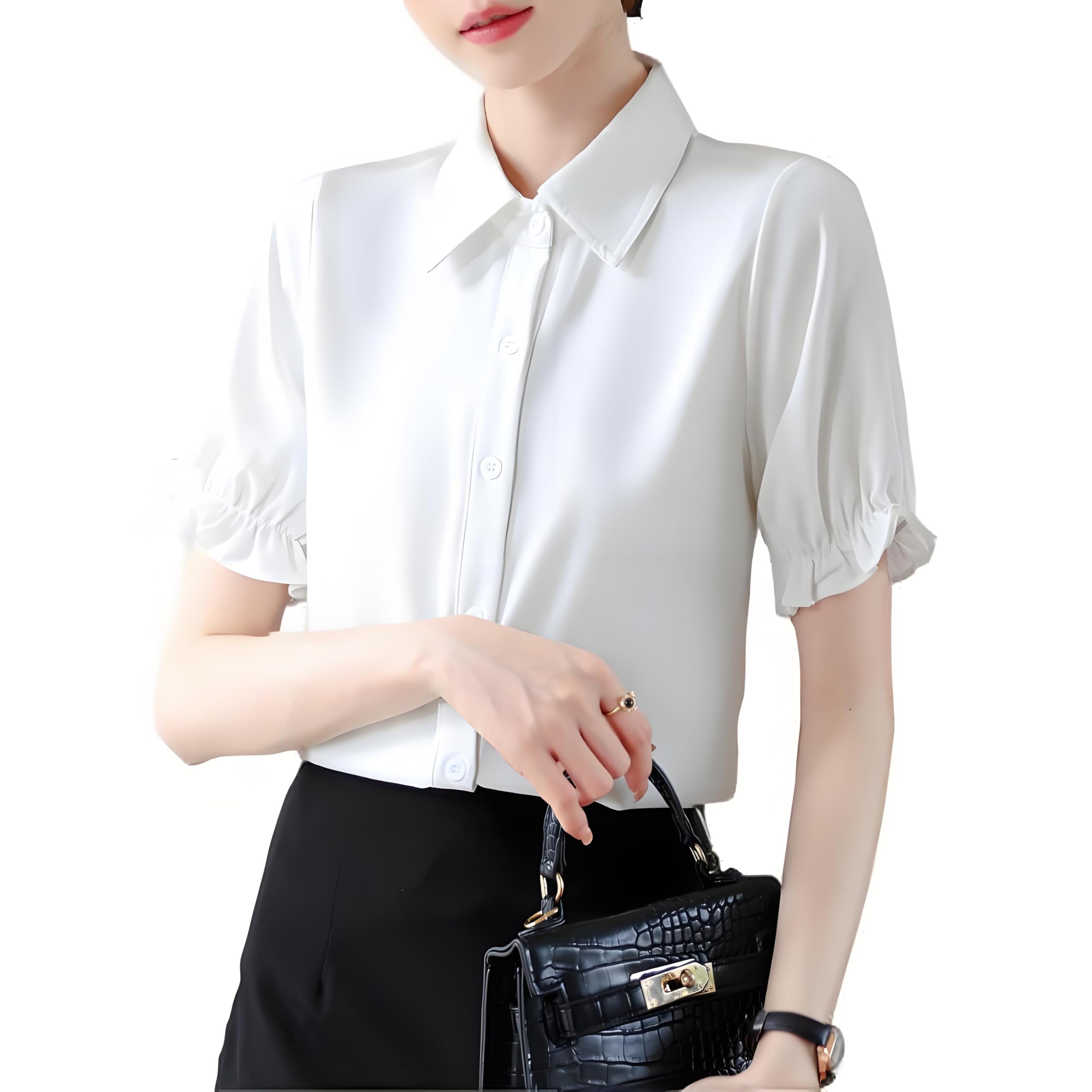 

Рубашка с обычным воротником для короткого платья с оборками для для для бизнеса XL [Bolan Verl] женщины, рукав, блузка, шифон, рубашка, воротник, белый, элегантный,