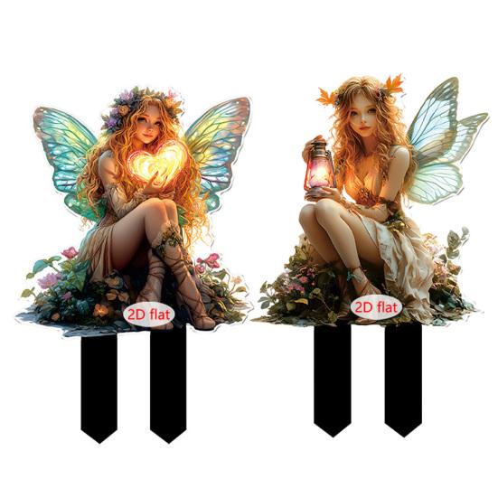 Feengarten-Stab mit Laterne, 2D Acryl-Elfen-Außenhof-Dekoration, UV-bedruckte Gartenkunst für Rasen Topfpflanzen, Geschenk für Frauen
