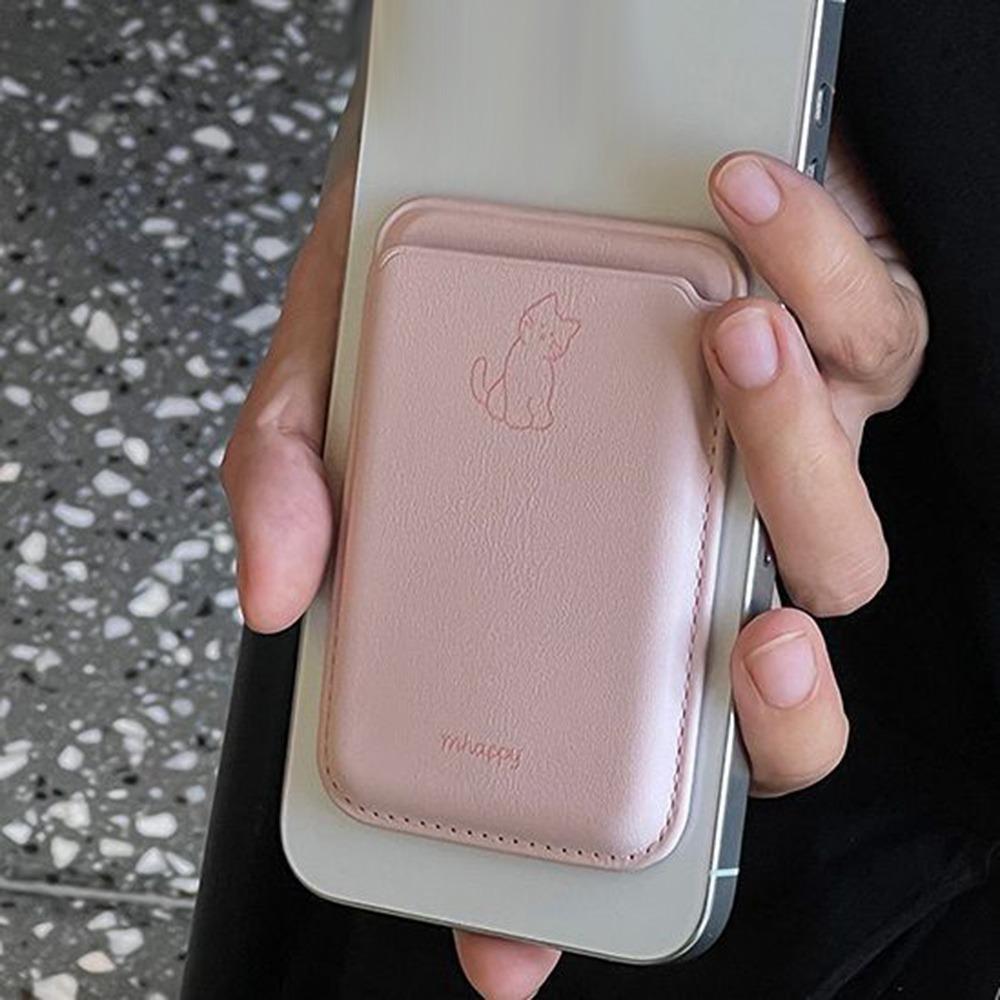 Cute Cat Phone Card Holder Dustproof Pu Leather Card Wallet Cover Anti-Fingerprint Magsafe Card Case For iPhone