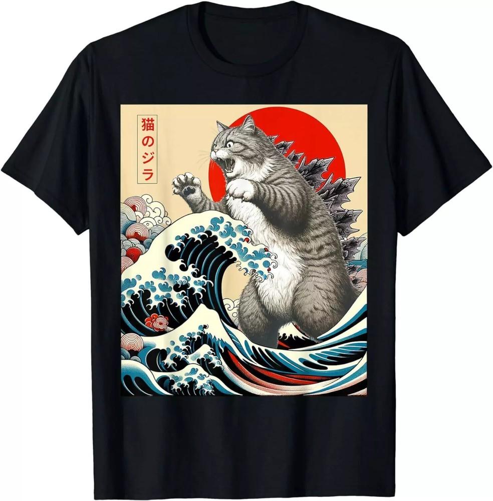 

Catzilla Cat Japanese Art Funny Cat T-Shirt Size S-5XL US Stock Unisex T-Shirt S