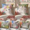 Painting Style KittenS Pillow Case Anti-dustmite Pillowcase Invisible Zipper Silky Sofa Cushion Cover