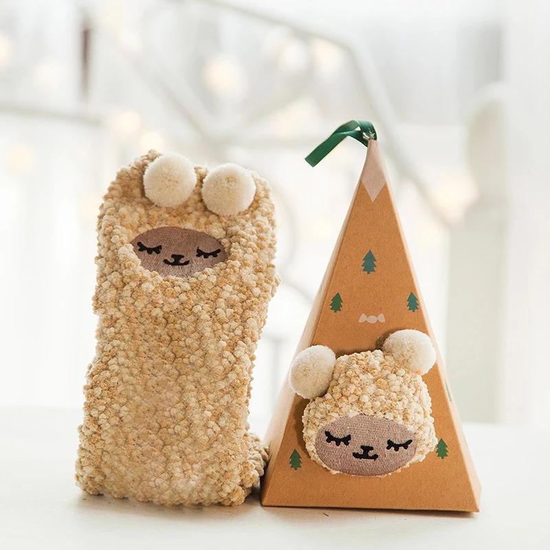 Christmas Socks Coral Velvet Cartoon Middle Tube Plush Socks For Women With Thickened Velvet For Warmth, Women'S Sleep Socks