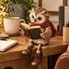 Reading Owl Statue for Home Decor Figurine, Creative with Glasses Scarf Boots And Open Book, Whimsical Reader Gift Teachers Sculpture Book Nook Shelf