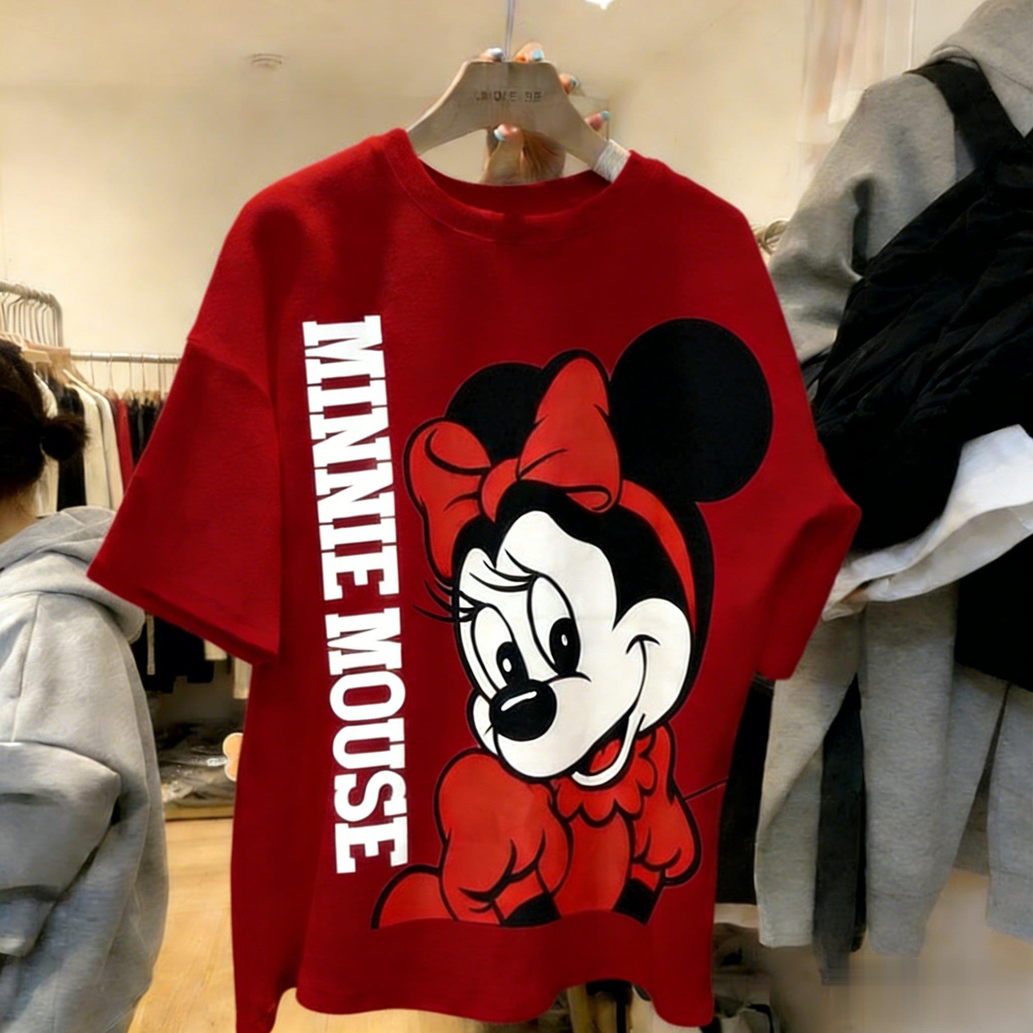 

2026 Модная футболка с графическим принтом Дисней Минни Маус в стиле Y2k Женская Мужская Хлопковая с коротким рукавом Летняя Новая Милая Мультяшная Печать Повседневные Топы S