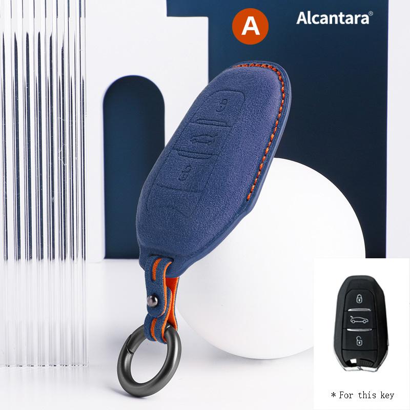Alcantara Car Key Case Cover Shell Remote Buttons For Peugeot 408 508 3008 5008 2008 Suede Keychain Protectors Accessories