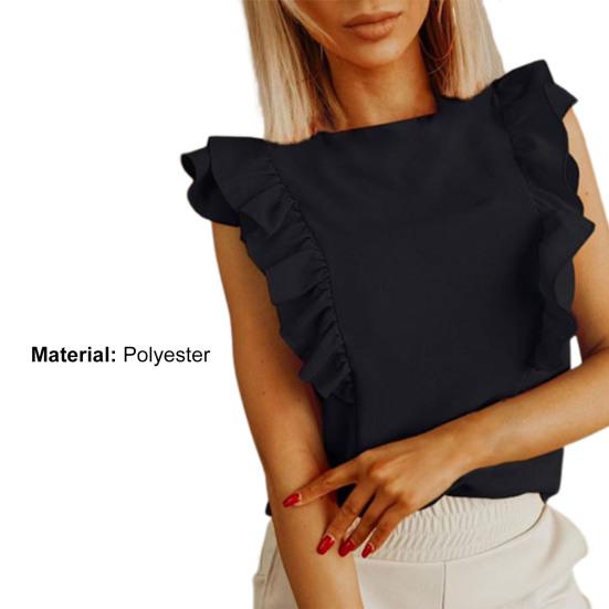 Women Blouse Ruffles Lace-up Summer Temperament Loose-fitting T-shirt for Daily Wear