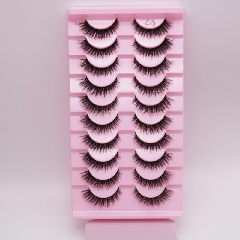 Low Price Glitter Lashes Natural Fluffy Half Lashes Faux Mink Korean Pbt Fiber 10 Pairs 12mm Mink Eyelashes