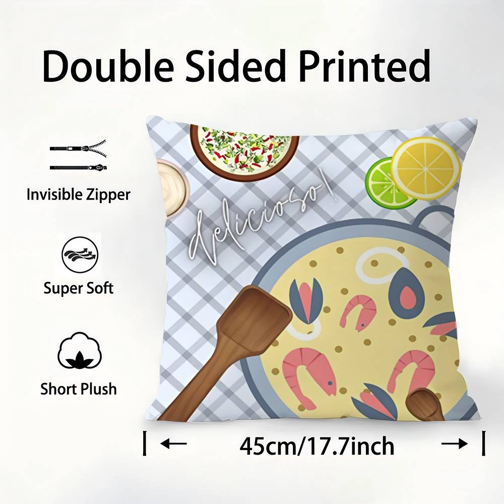 Food Paella Pizza Wall Art Pillow Case Sofa Decorative Home Double-sided Printing Short Plush Cushion Pillow Cover Holiday Gift