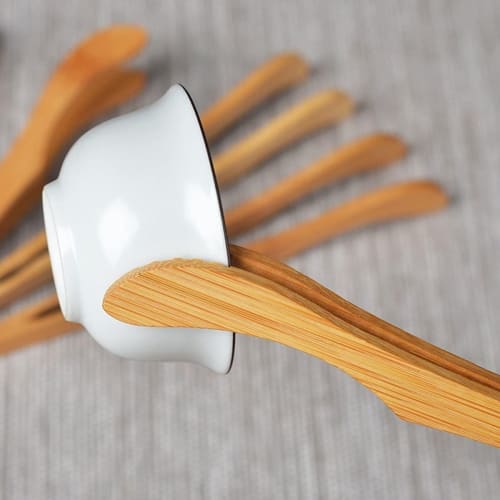 PULABO 6.7-inch Bamboo Toast Tongs, Small Natural Wood Toaster Tongs, Mini Wooden Tea Tweezers, Bacon Tea Clips, Food Tongs for Cooking (1 Straight an