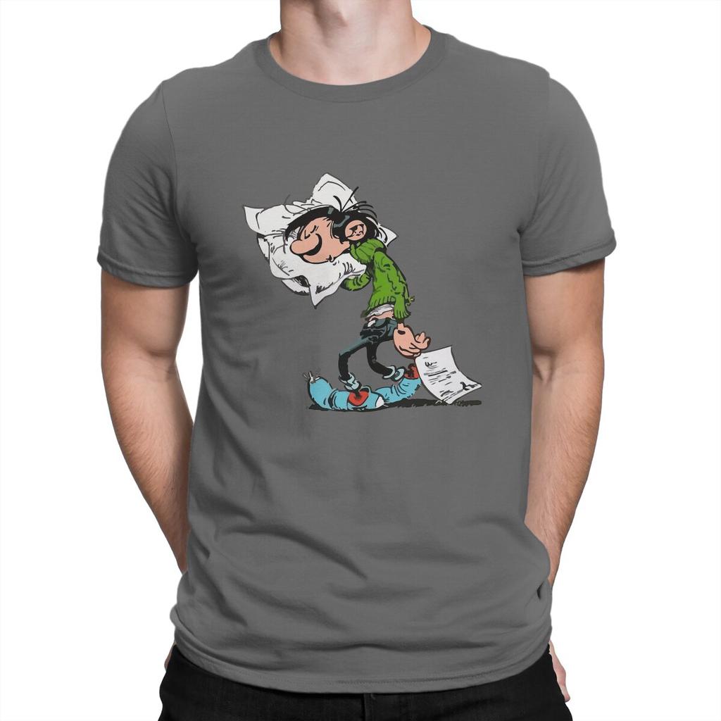 Gaston Lagaffe Comics Creative Tshirt For Unisex Big Ben With Pillow Round Collar Pure Cotton T Shirt Hip Hop Gift Clothes Tops